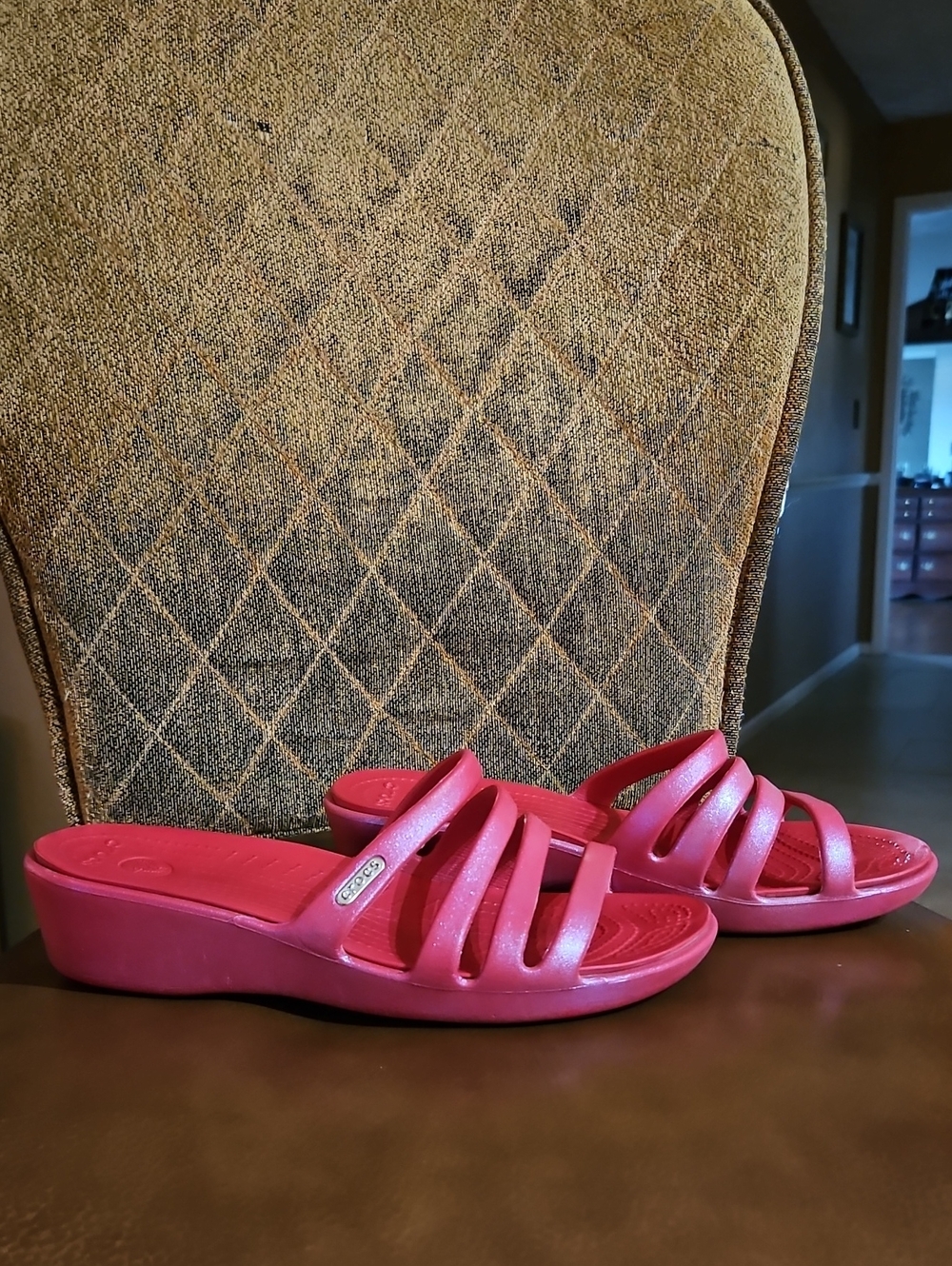Crocs Rhonda Wedge Slip On Slides Sandals Shoes Pink Blue Shimmer Strappy